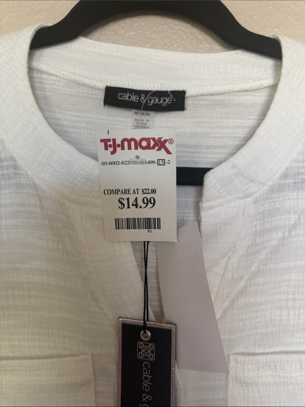 Cable & Gauge White Short Sleeve Button Front Textured Top - Picture 4 of 7